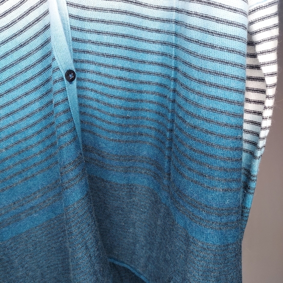 Left On Houston Cardigan Oversized Small Vneck Button Dolman Teal Stripe Knit - Picture 5 of 11